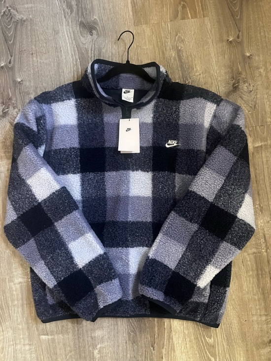 Nike Other - Nike Men's Navy Blue, Gray Plaid Sherpa Pullover Sweater